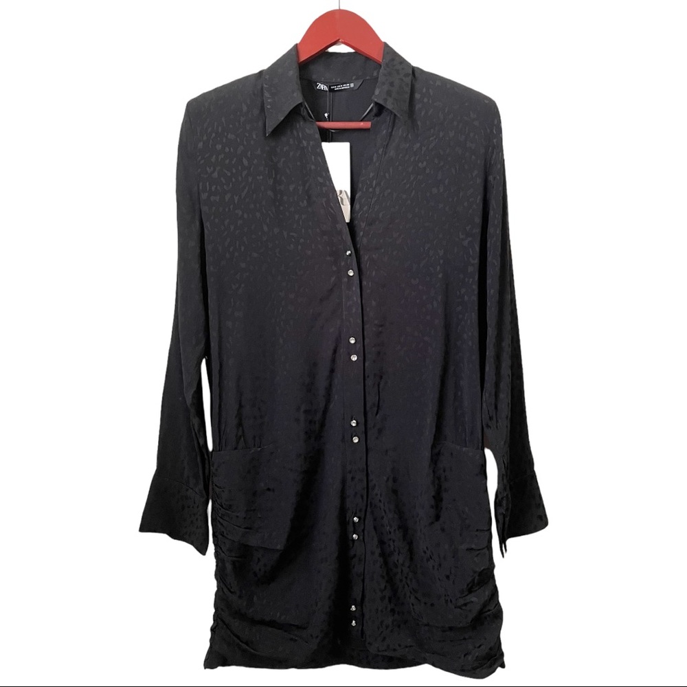 NWT Zara black ruched mini dress